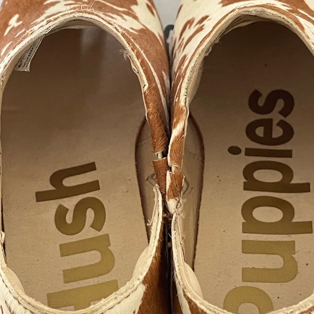 Hush Puppies Sienna Bootie/Shootie Brown Cow White Print Fur/leather Comfy 6.5 - Picture 8 of 14